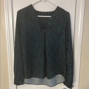 Floral Print Long Sleeve Top - Teal Womens Medium